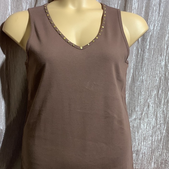 Crazy Horse Tank Top Dark Brown XL Pullover Stretchy V-neck Cotton Sequin - Picture 3 of 12